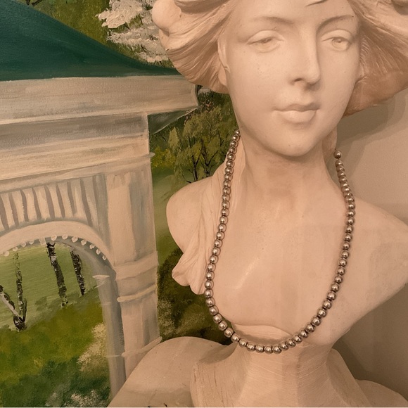 VINTAGE 925 SOLID STERLING SILVER 24”8mm BEAD NECKLACE...